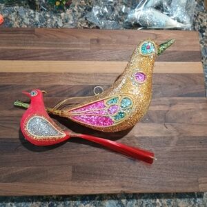 Vintage Christmas Holiday Glitter Sequined Bird Ornaments